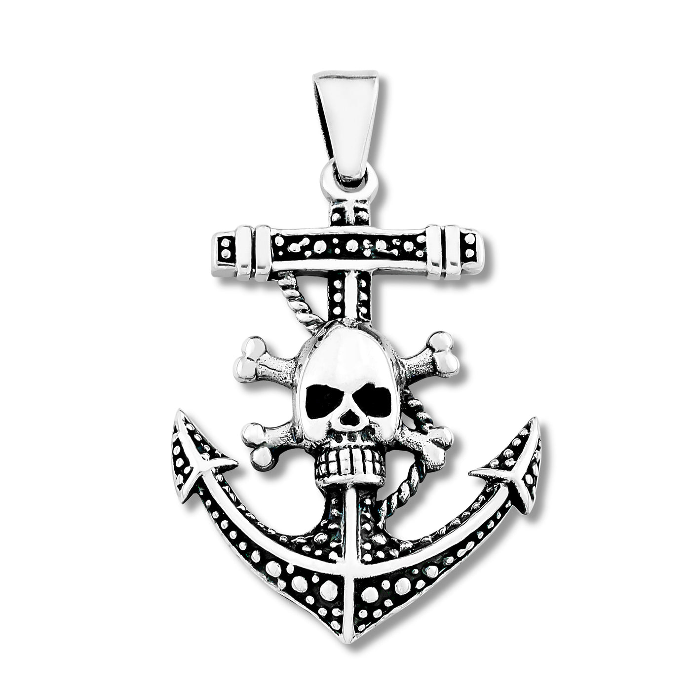 Sterling Silver Skull On Anchor Mens Pendant