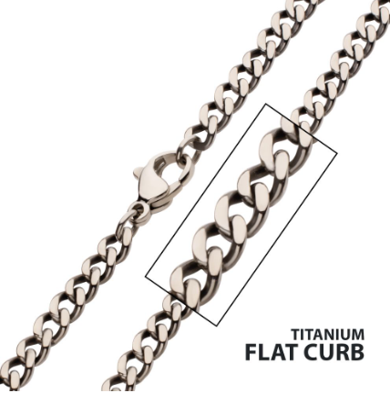 3.5mm Titanium Flat Curb Chain Necklace with Lobster Clasp, 22"