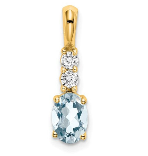 14K Oval Aquamarine and Diamond Pendant