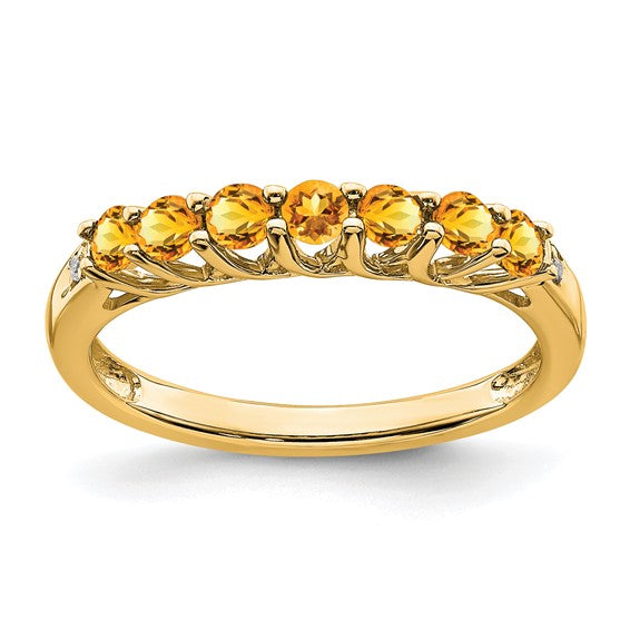 14KY Citrine and Diamond 7-stone Ring