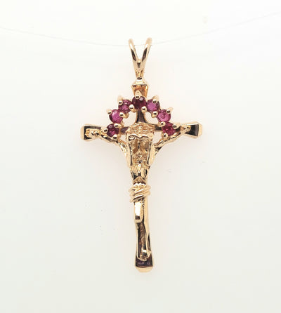 14KY Crucifix with 7 round rubies