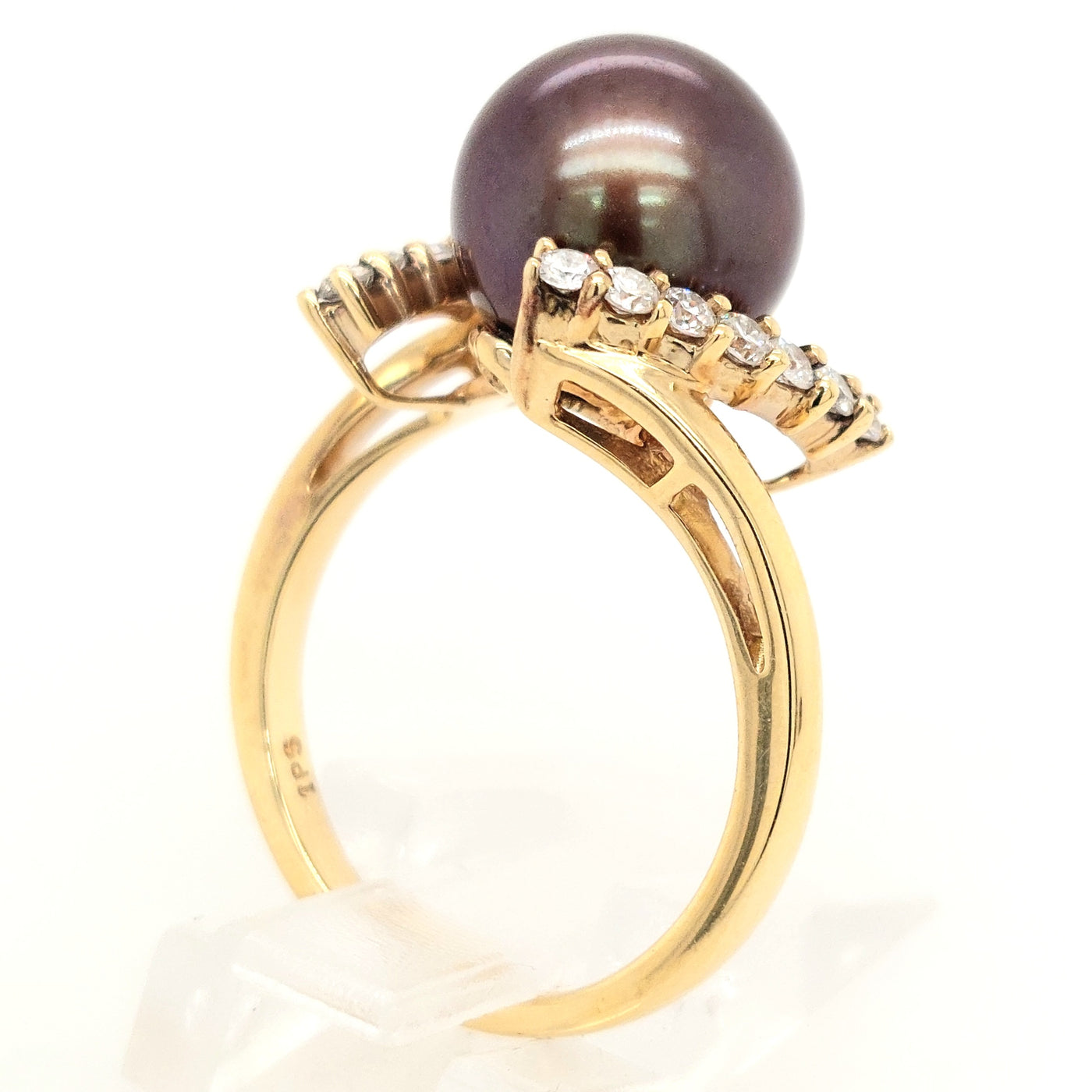 14KY Dyed Chocolate Freshwater Pearl & Diamond Ring