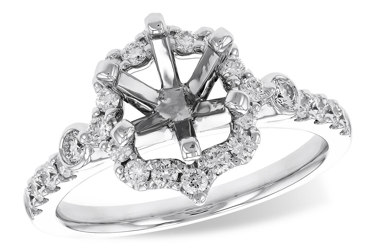 14KW Cushion Halo Diamond Semi-Mount Ring with 1.25ct CZ Center (Size 7)