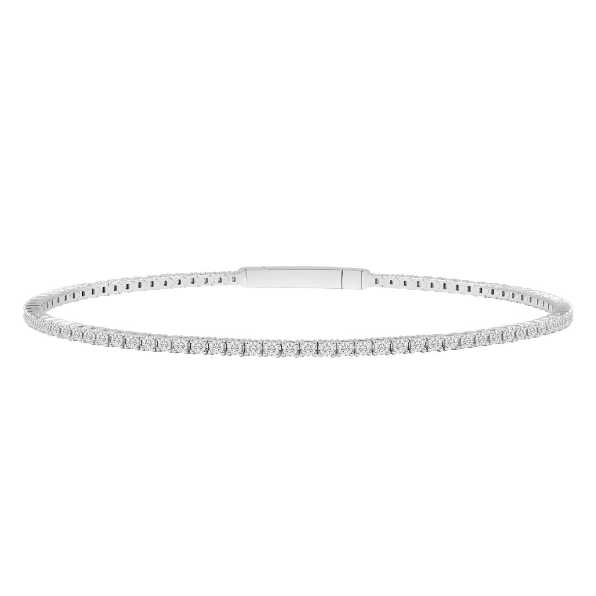 14KW 5.00ctTW RBC F-G/VS1-VS2 Lab-Grown 4-Prong Diamond Flexible Bangle Bracelet