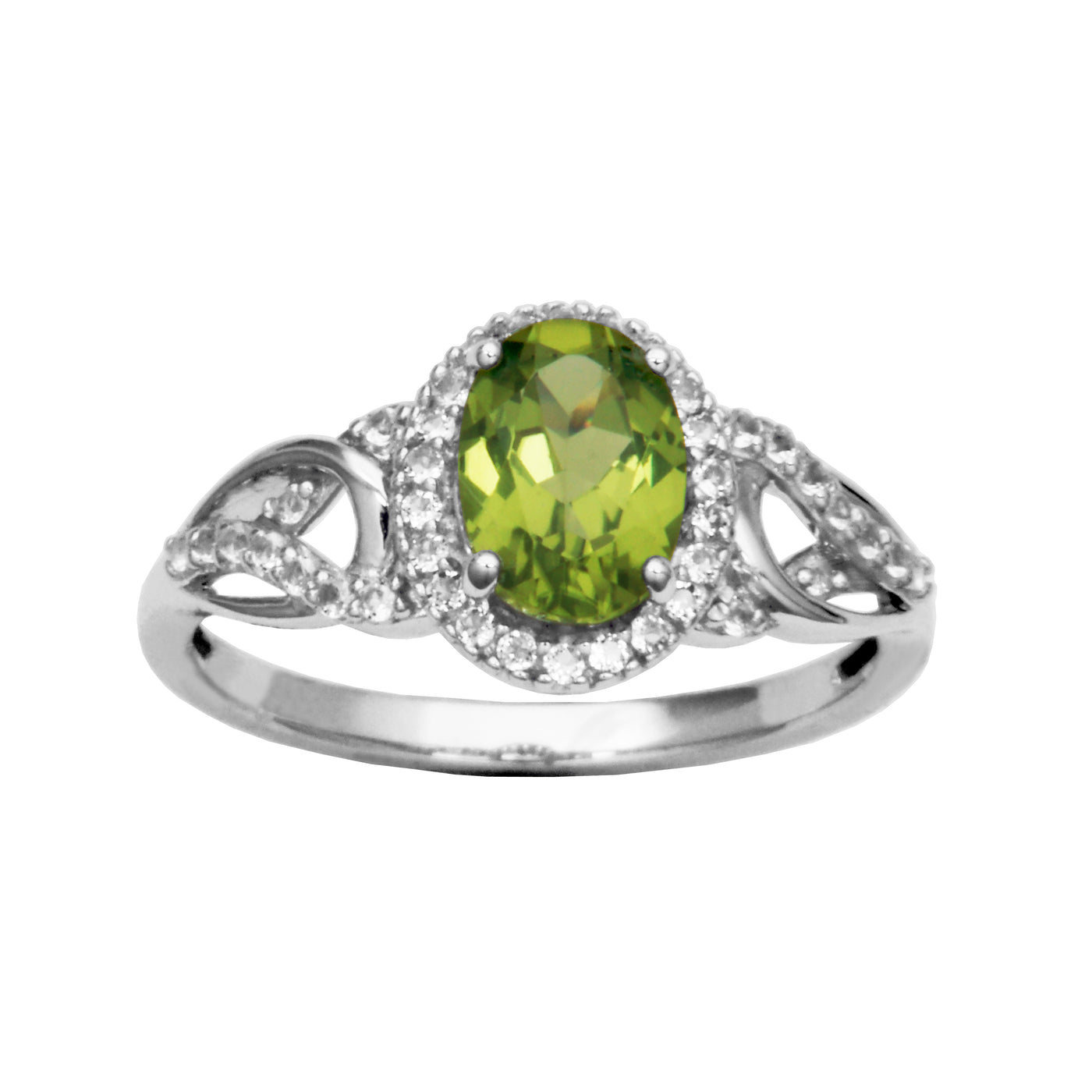 Sterling Silver 8x6mm Oval Peridot and White Topaz "Tash" Ring