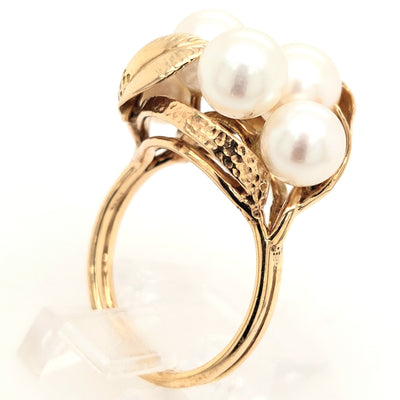 14KY Pearl and Leaf Fashion Ring