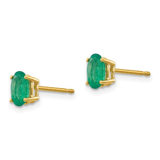 14KY Oval Emerald Post Earrings