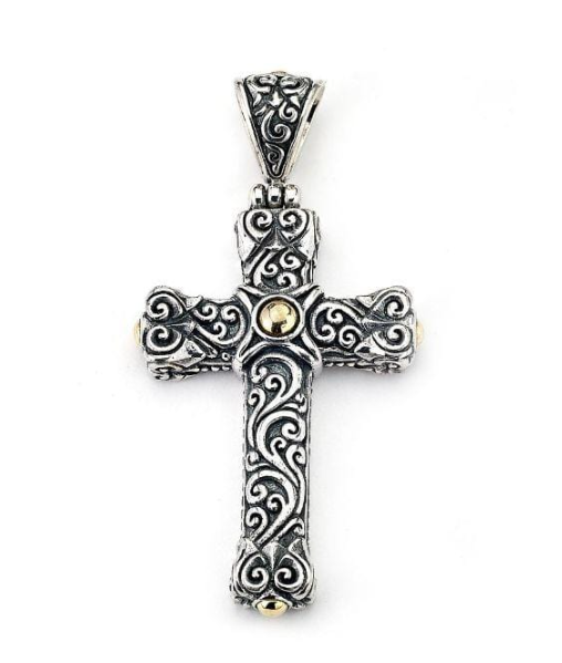 Sterling Silver 18KY Bali Design "Qua Pendant" Cross