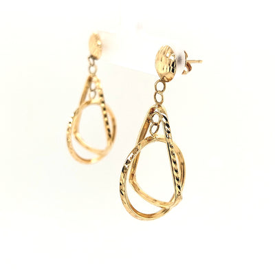 14KY Modern Textured Dangle Earring Pair Gram Weight:2.7g