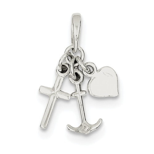 Sterling Silver Anchor Heart and Cross Pendant