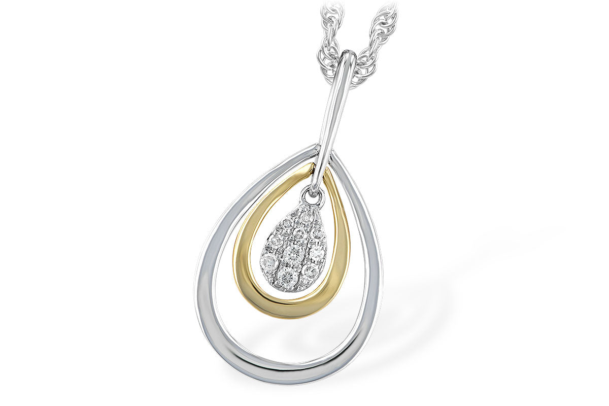 14K Two-Tone Pear Shape Diamond Dangle Necklace