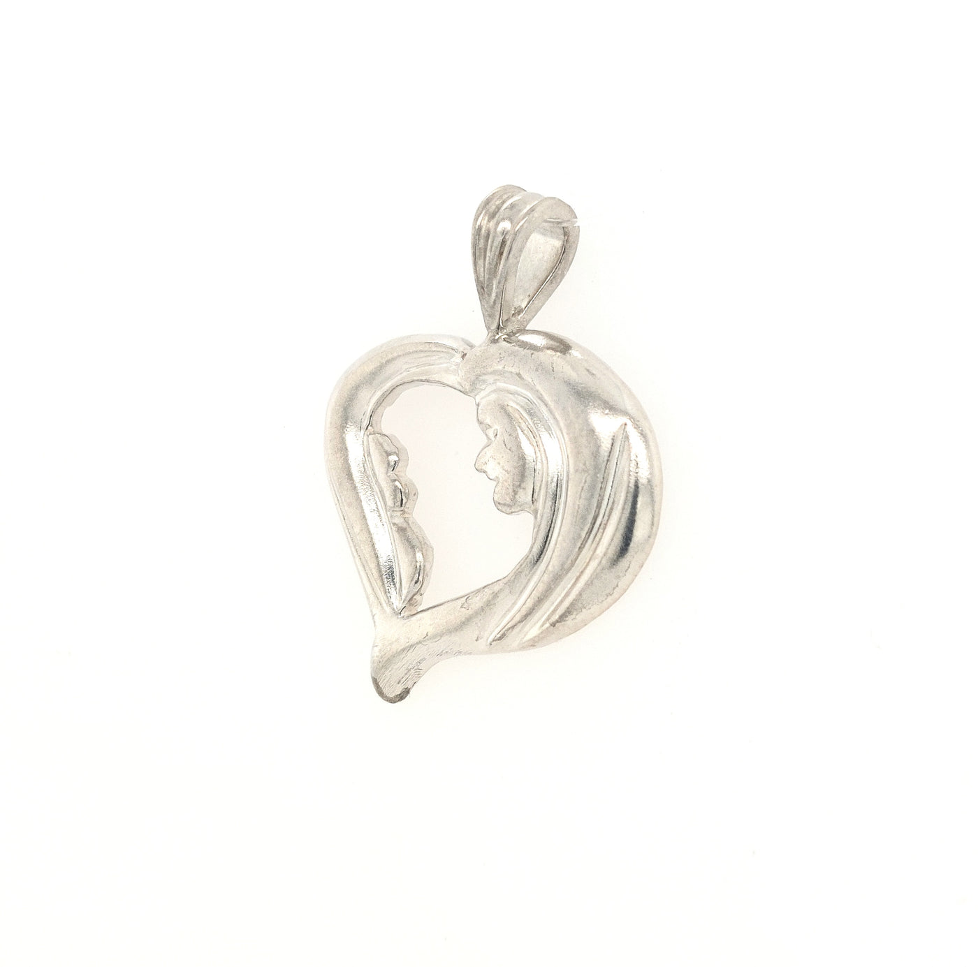 SS Mother & Child Silhouette Open Heart Pendant