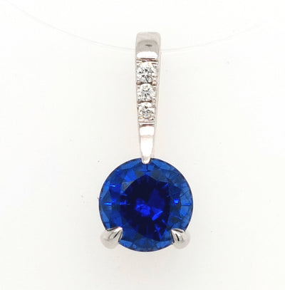 14KW Chatham Lab-Grown Blue Sapphire & lab-Grown Diamond Pendant