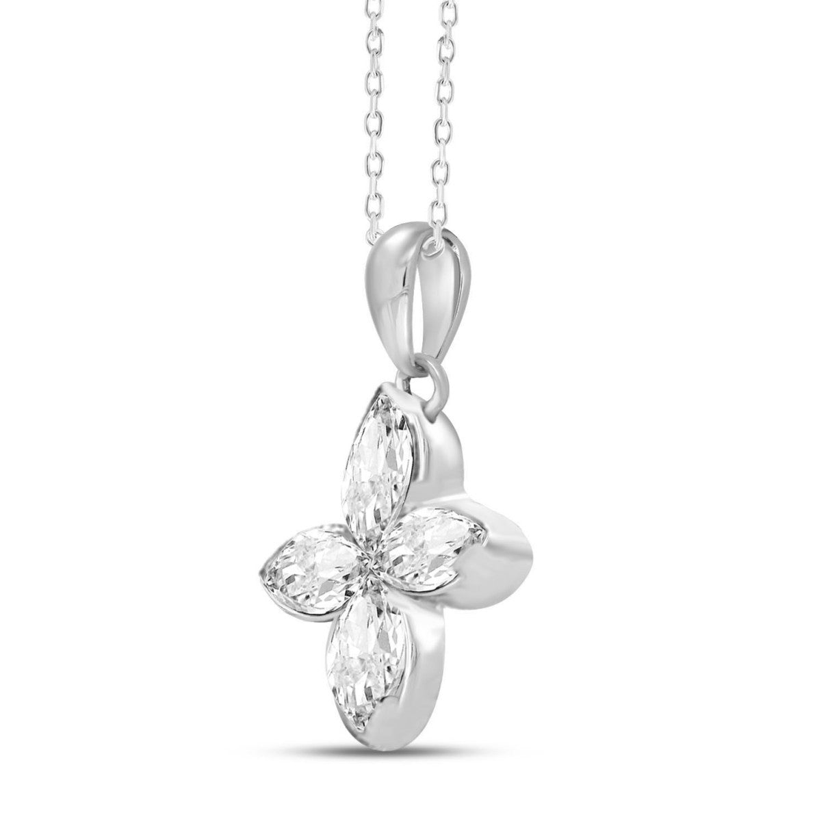 14KW 0.50ctTW Lab-Grown Marquise Flower Necklace