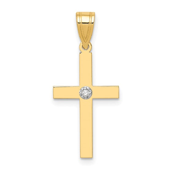 14KY Polished .01ct. Diamond Cross Pendant