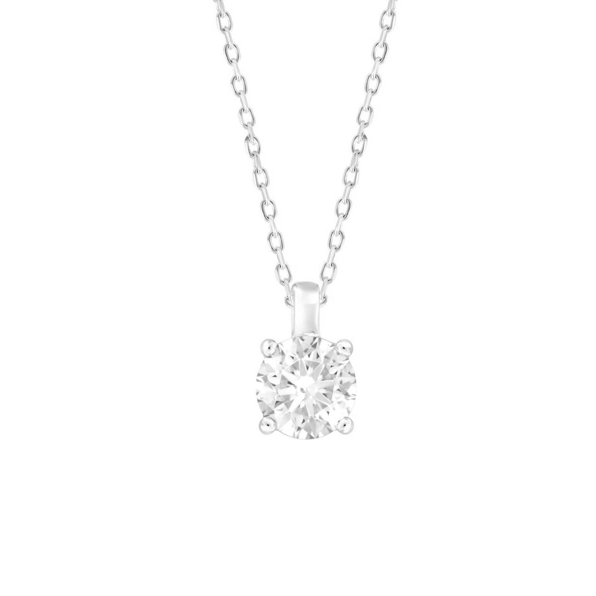 14KW 1.00ct RBC F-G/VS2-SI1 Prong-Set Lab-Grown Diamond Solitaire Necklace