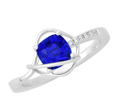 14KW Chatham Lab-Grown Century-cut Blue Sapphire and Diamond Ring (Size 6.5)