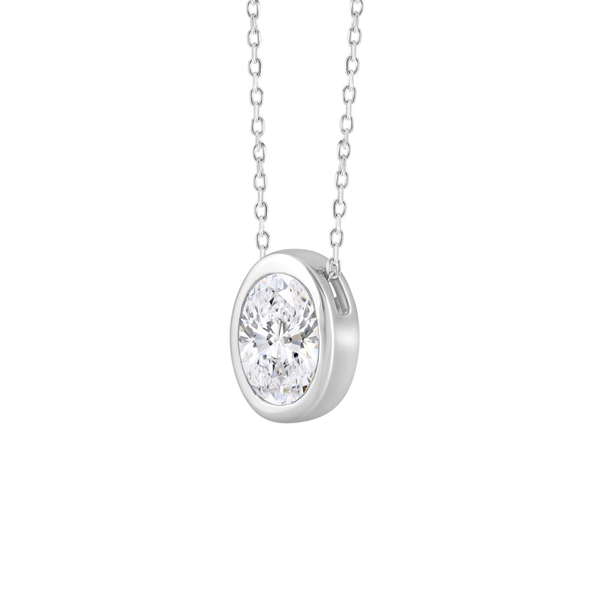 14KW 2.00ct Oval Bezel-Set Lab-Grown Diamond Solitaire Necklace