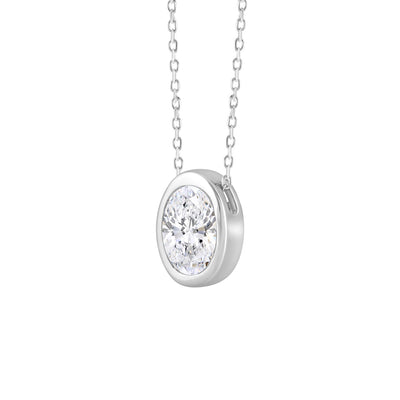 14KW 2.00ct Oval Bezel-Set Lab-Grown Diamond Solitaire Necklace