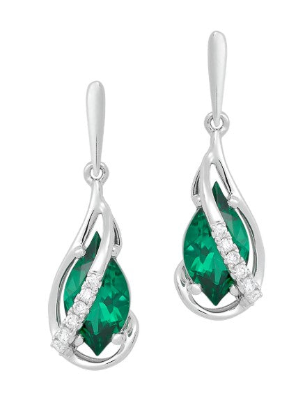 14KW Chatham Lab-Grown Emerald "Flame" Cut Earrings