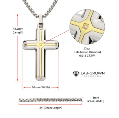 Stainless Steel and 18K Ion-Plated Cross Necklace with Lab-Grown Diamond Accent