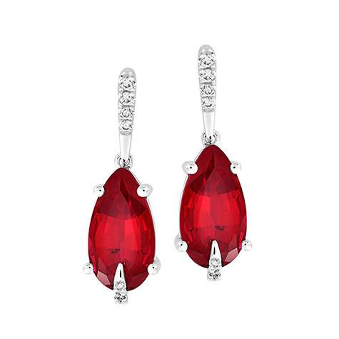 14KW Chatham Lab-Grown Ruby Earring Pair