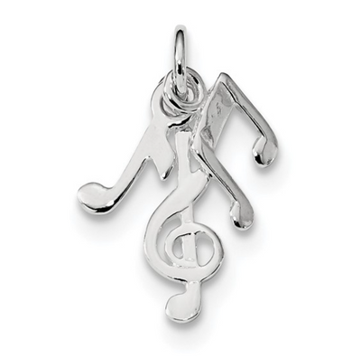 Sterling Silver Rhodium-plated Polished Music Notes Charm