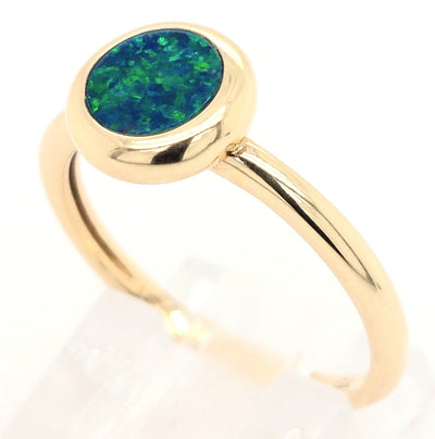 14KY 6mm Round Australian Opal Doublet Ring