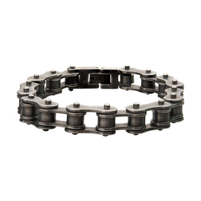 Men's Stainless Steel Motor Chain with Fold Over Clasp Bracelet