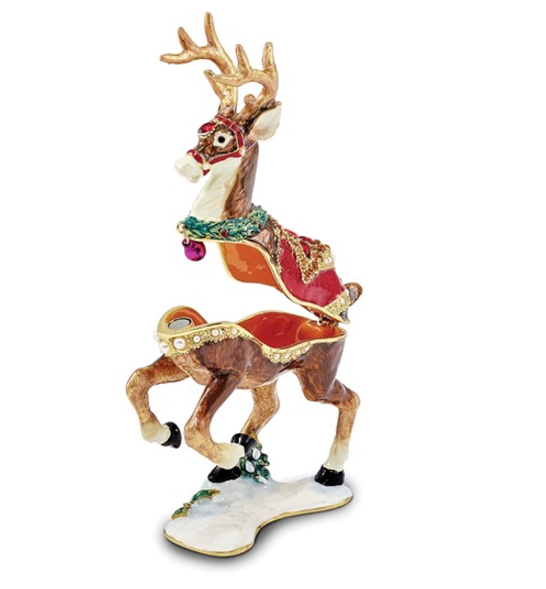 Luxury Giftware RUFUS Reindeer Trinket Box with Matching 18 Inch Necklace