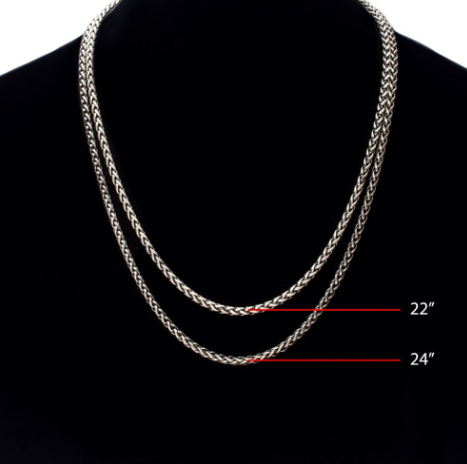 Sterling Silver Black Rhodium Plated Satin Finish Wheat Chain, 22"