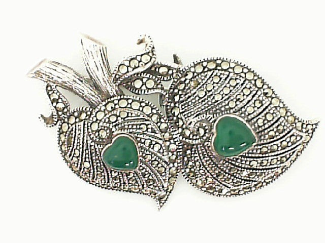 Sterling Silver Double Leaf Pin with Marcasite Stones