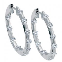 14KW Inside Outside Hoop Earring Pair 0.50ctTW