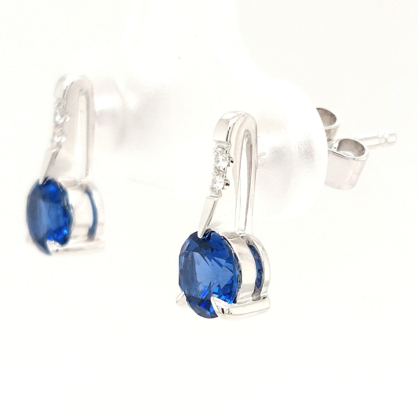 14KW Chatham Lab-Grown Blue Sapphire Earring Pair