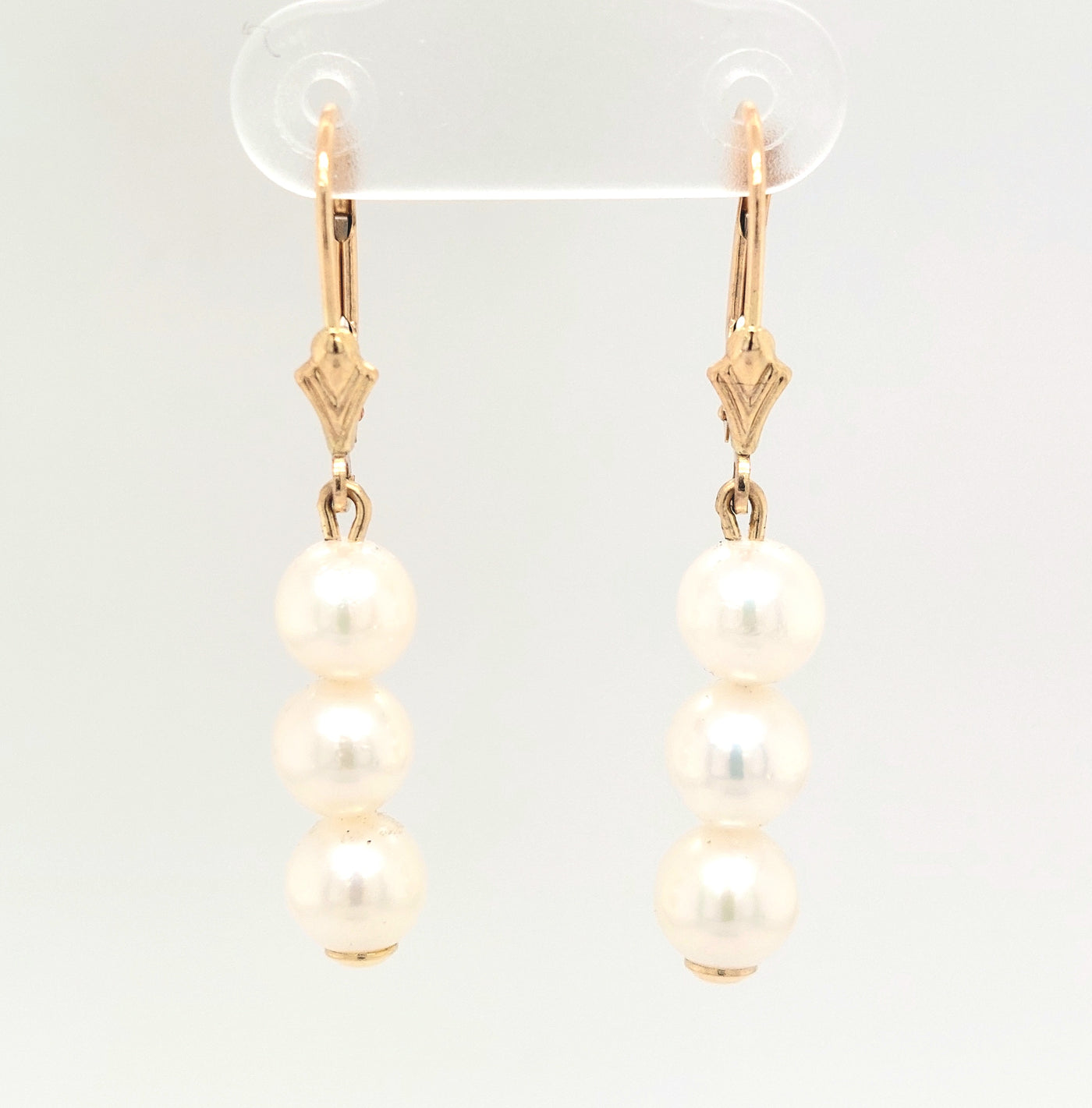 14KY AAA Freshwater Triple Dangle Pearl Earrings with Lever-Backs