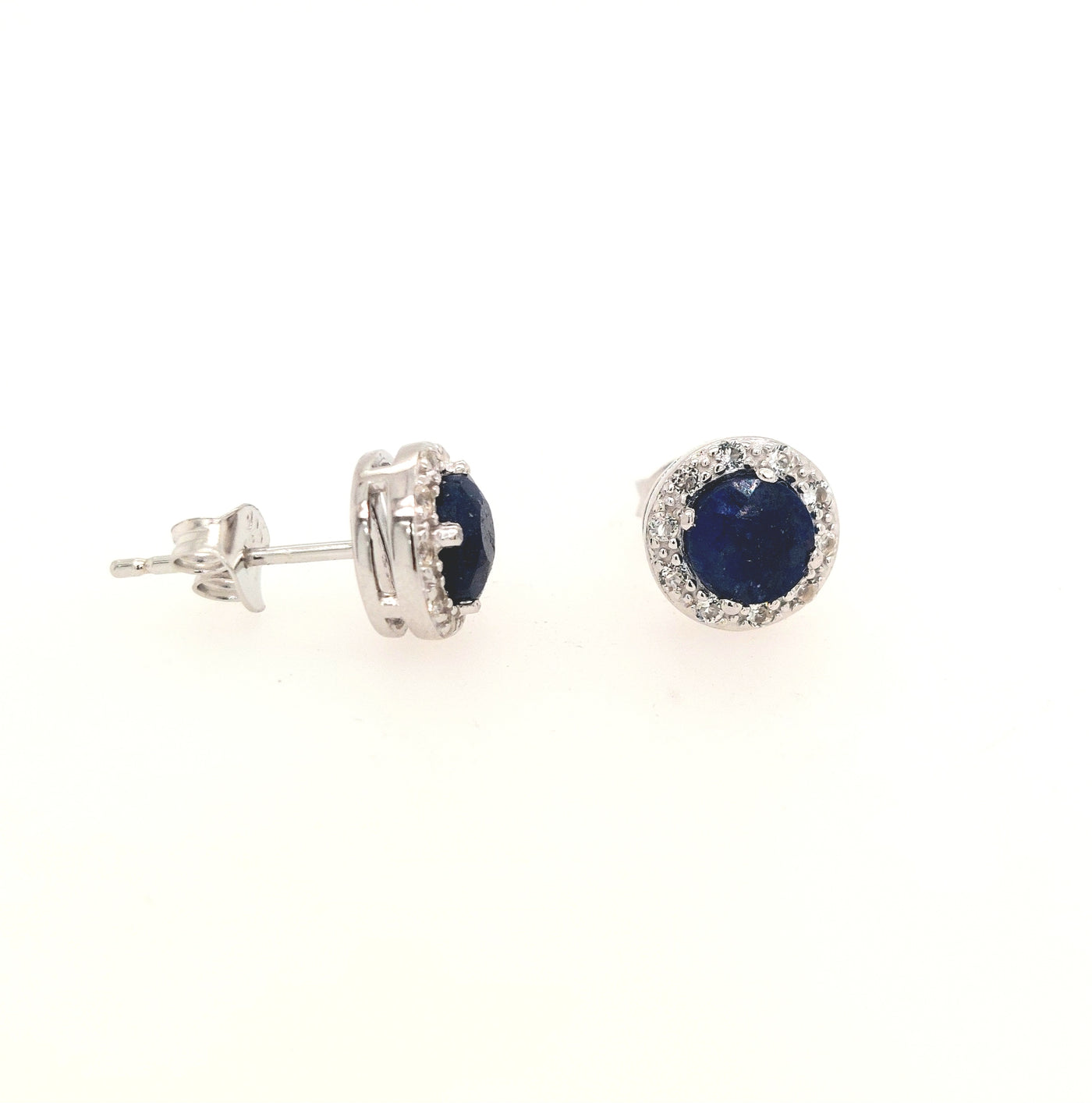 Sterling Silver Dyed Blue Corundum & White Topaz "Dazzle" Studs