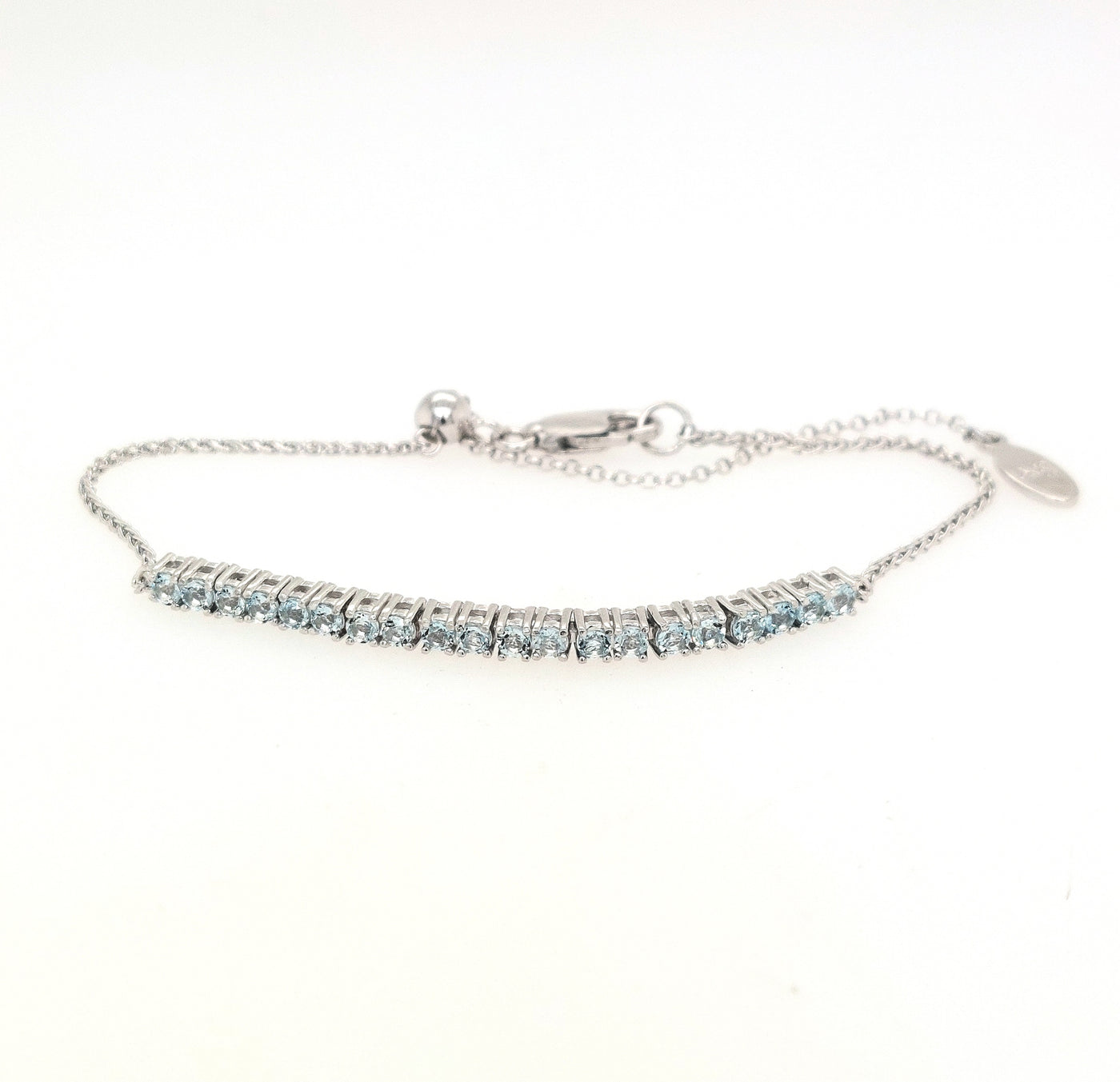 SS Genuine Aquamarine Round 2mm Adjustable "Dazzle" Bracelet