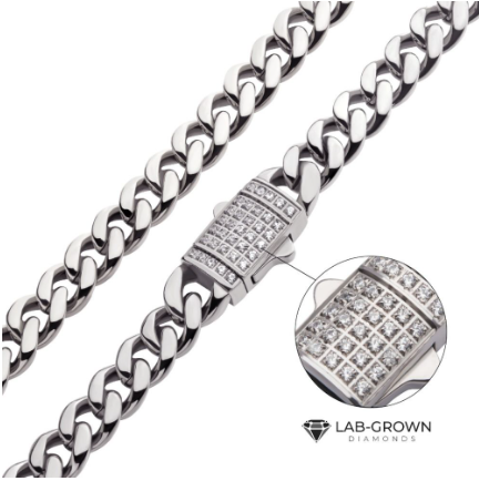 6mm Steel Miami Cuban Chain with Lab-grown Diamonds 24 in