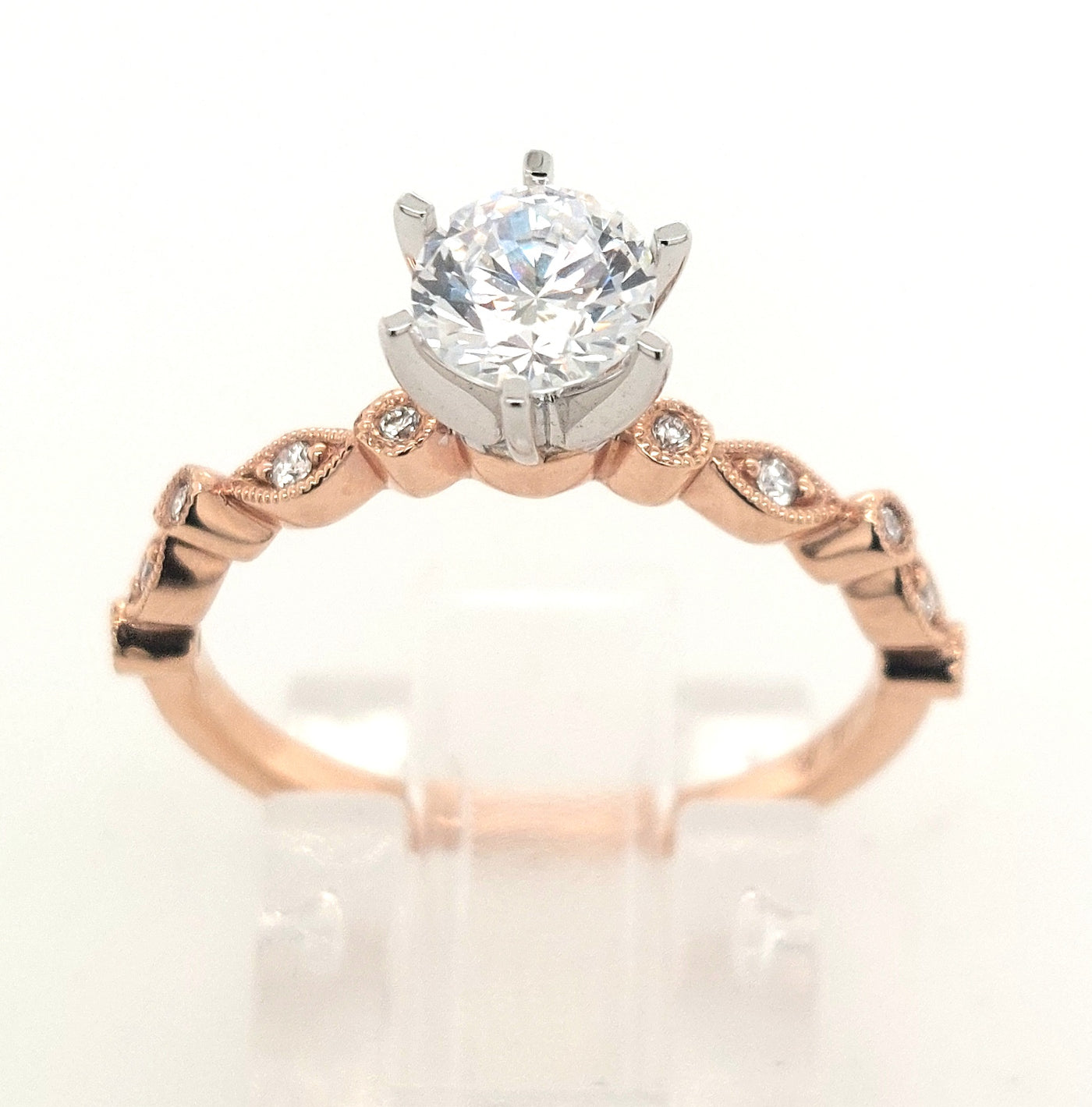 14K Rose Gold Diamond Semi-Mount with 0.75ct Cubic Zirconia Center (Size 7)