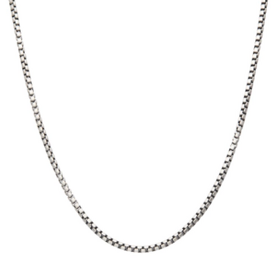 Sterling Silver Black Rhodium Plated Satin Finish Box Chain, 22"