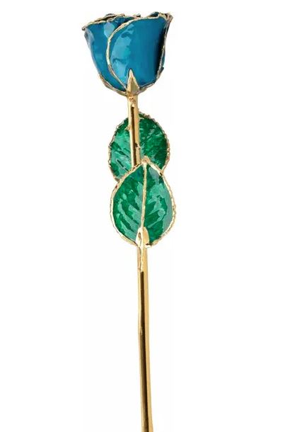 Lacquered Blue Zircon Colored Rose with Gold Trim