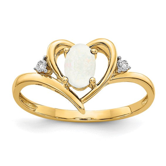 14KY Opal and Diamond Heart Ring Size:7