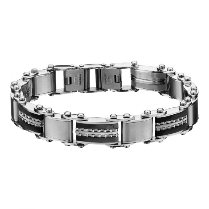 Men's Stainless Steel Double Sided Black Plated & Steel Edge Polish Finished Reversible Bracele