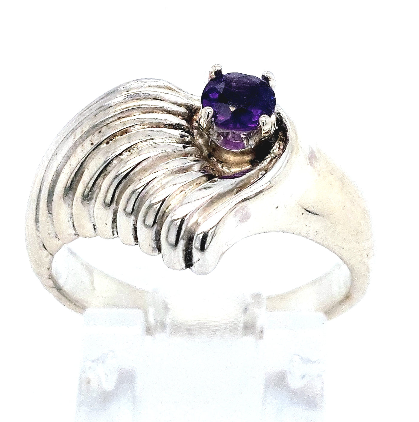 Sterling Silver 4mm Round Amethyst Ring (Size 7)