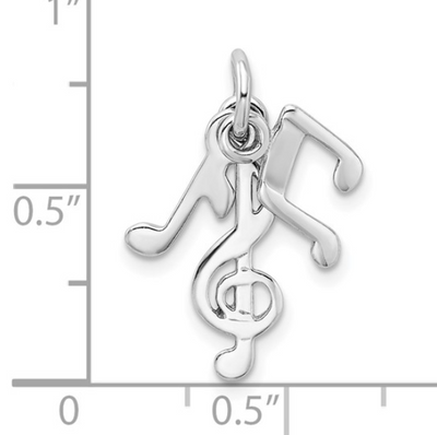 Sterling Silver Rhodium-plated Polished Music Notes Charm