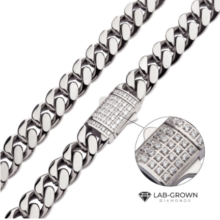 8mm Steel Miami Cuban Chain with CNC Precision Set Lab-grown Diamonds