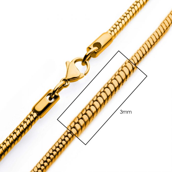 3mm 18K Gold IP Rattail Chain Necklace 20in