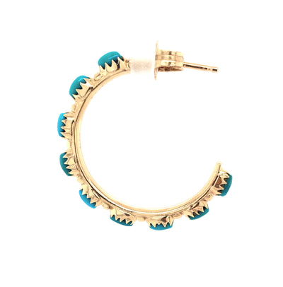 14KY Turquoise Half-Hoop Earrings with Friction Posts & Backs