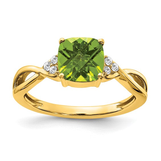 14KY Peridot & Diamond Ring