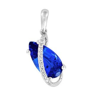 14KW Chatham Lab-Grown 1.77ct Century-Cut Blue Sapphire and Diamond Pendant